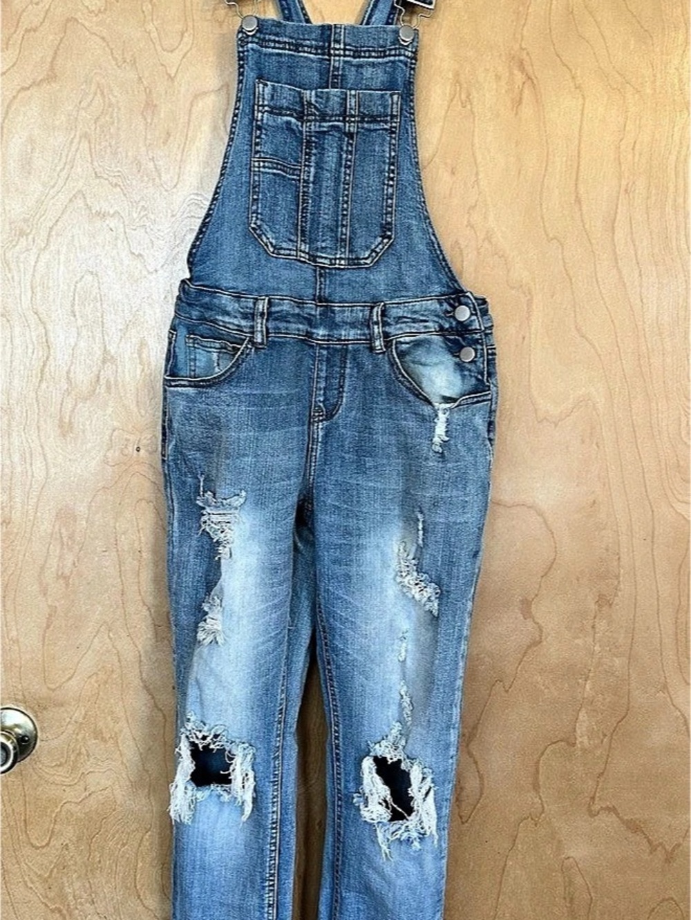 American Bazi Distressed Denim Overalls in Blue S